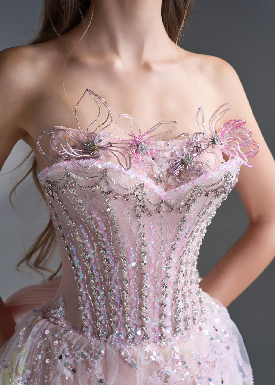 Rosé Bloom Corset Gown